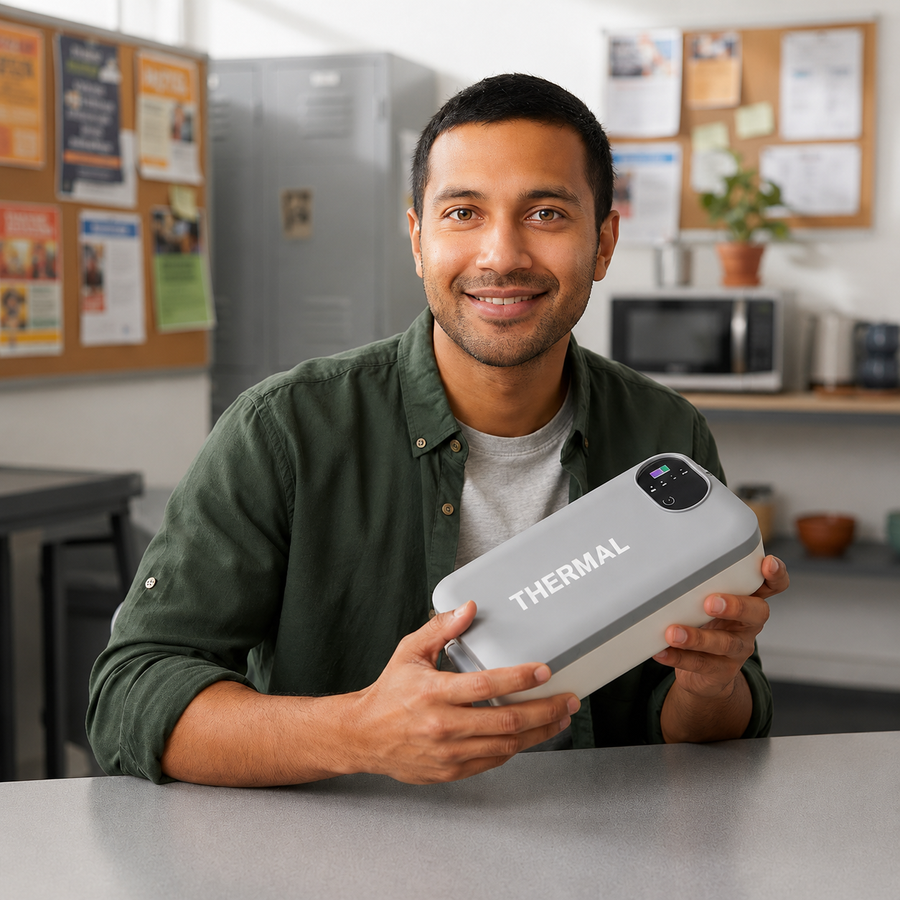 Customer carrying a THERMAL heated lunch box